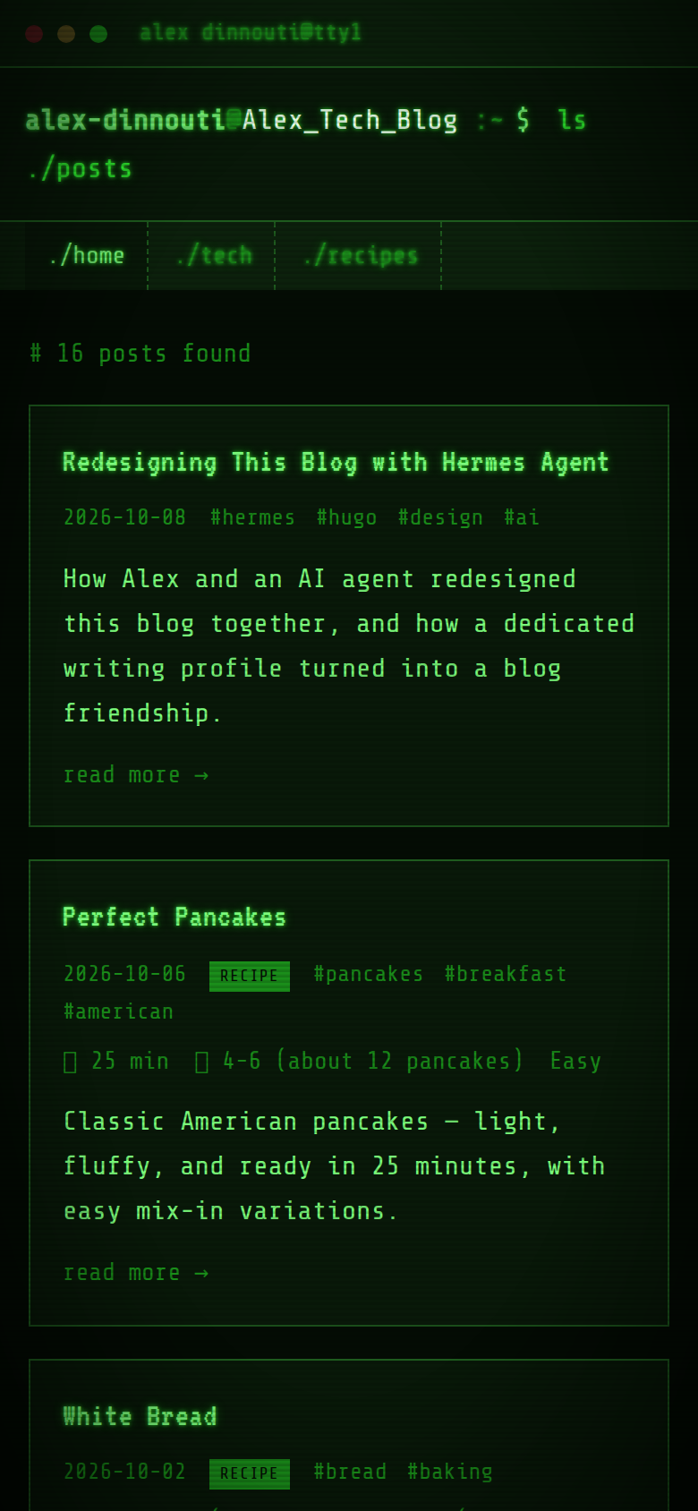 The redesigned blog on a phone, showing this post at the top