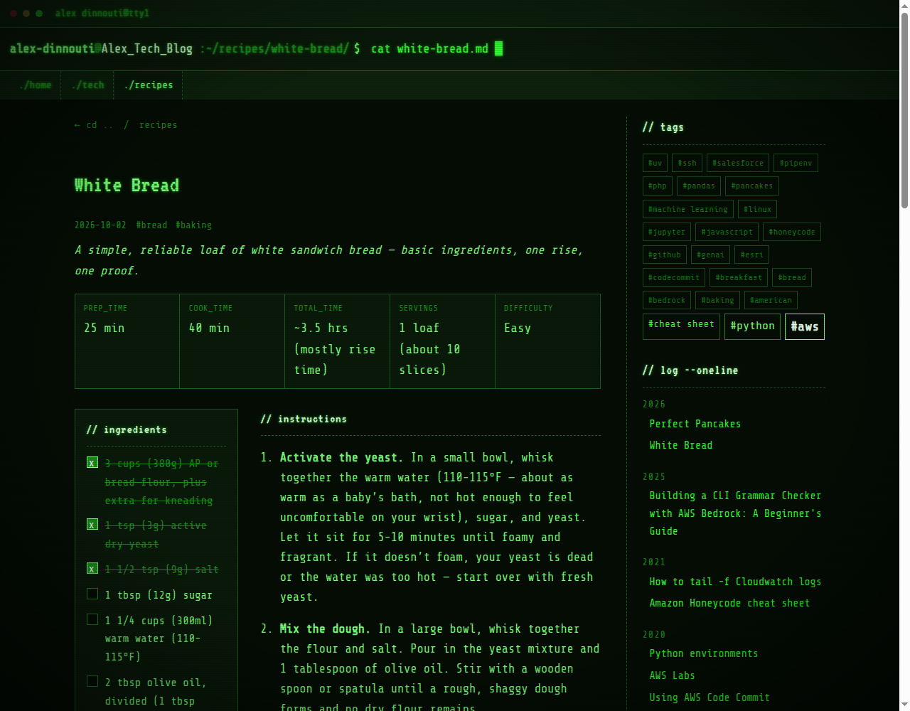 A recipe page with the first three ingredients ticked off